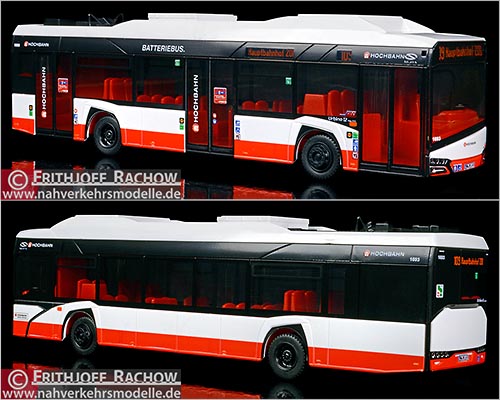 Rietze Busmodell Artikel SIM 10135 New Solaris U 12 Electric 2014 Hochbahn Hamburg H H A